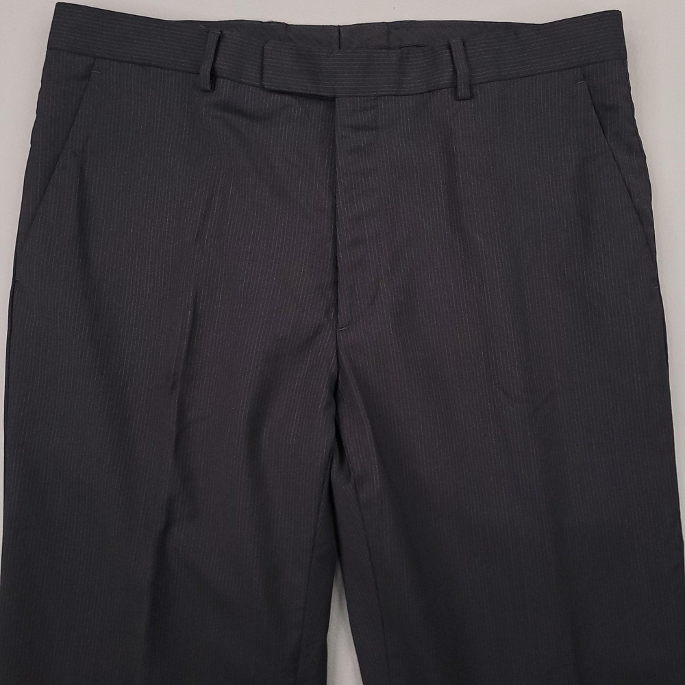 John Varvatos USA Pants Mens 35R Gray Pinstripe Bedford Wool Dress Flat Front
